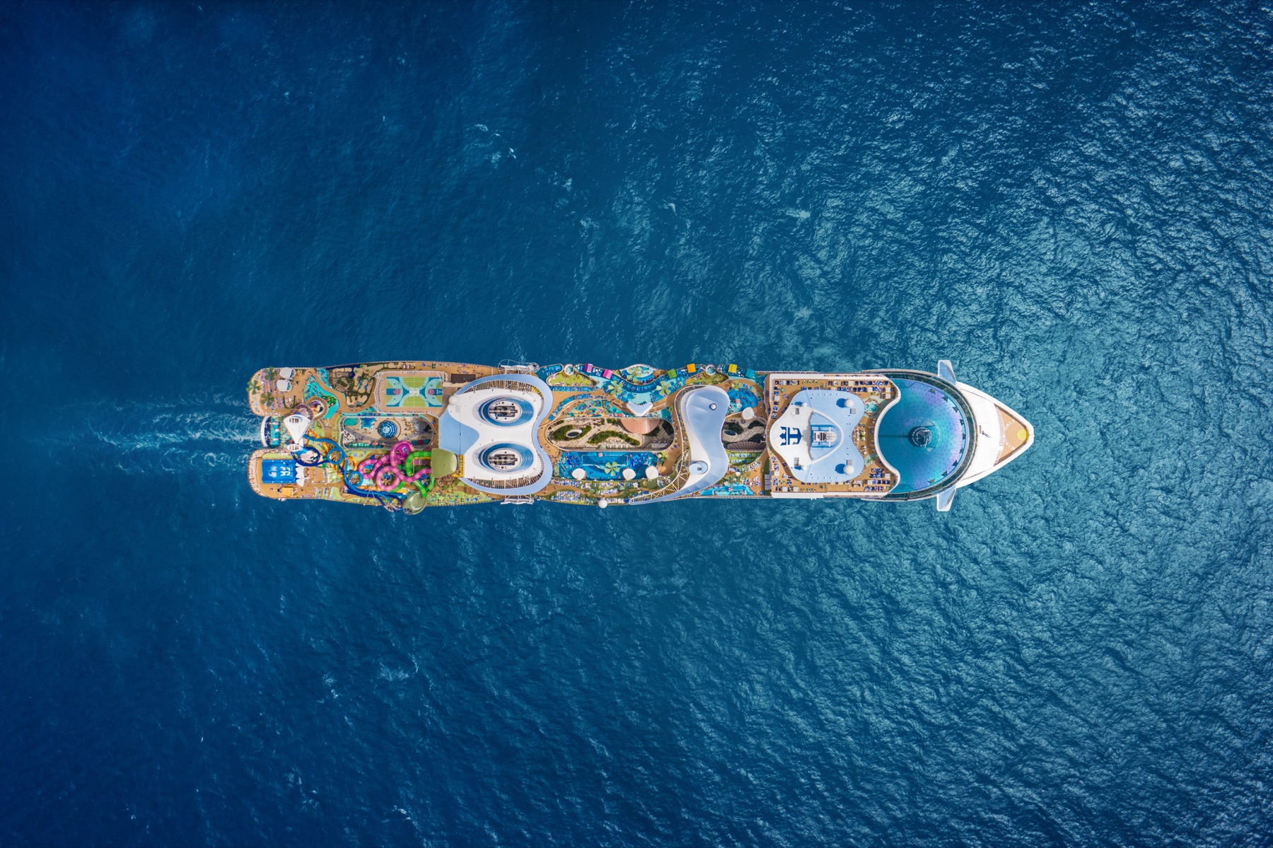Aerial view of a cruise ship at sea